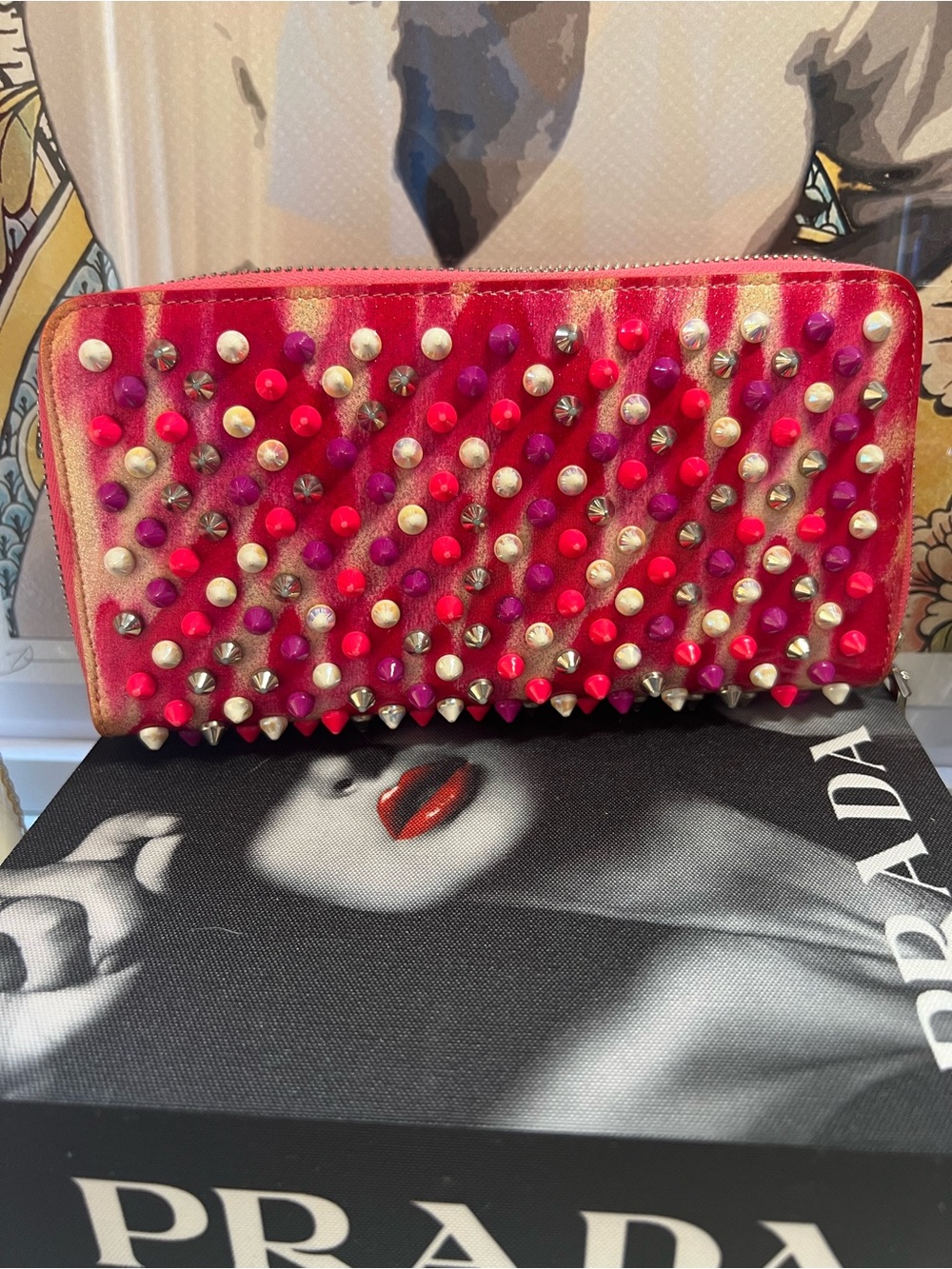 ✨Christian Louboutin Panettone Wallet with Patent Glittart Spikes